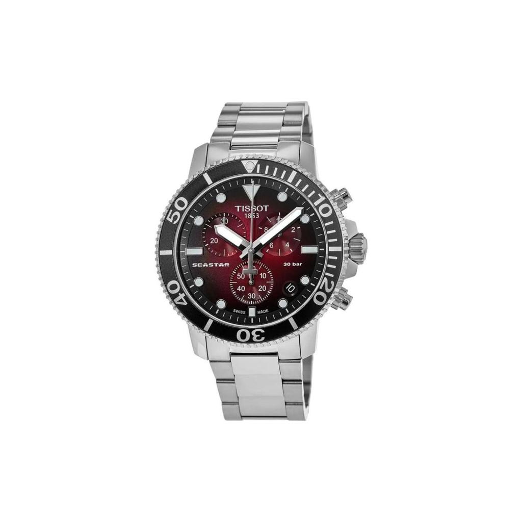 Tissot Collezione Stella Marina Movimento al Quarzo Orologi da Uomo Orologio 45,5 mm Quadrante Rosso Cassa in Acciaio Inossidabile T120.417.11.421.00