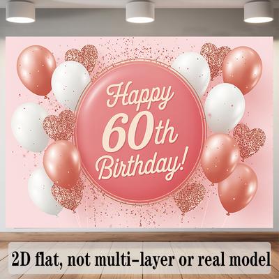 Party Backdrop Happy 60Th Birthday 60Th Birthday Rose Pink Flat Banners Golden Celebrations Wedding Photo Booth Background Front Door Decor