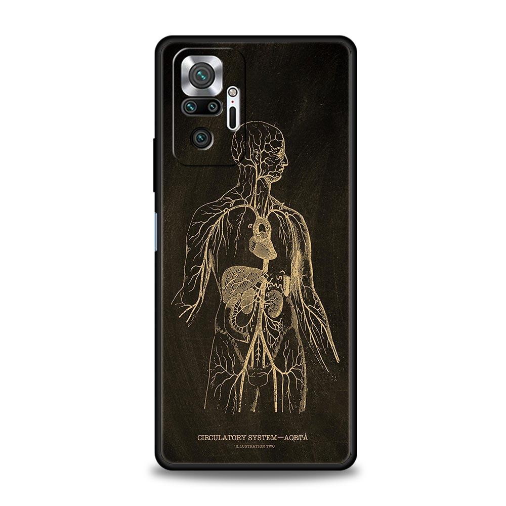 Anatomy Skeleton Chalkboard Body Heart Phone Case For Xiaomi Redmi Note 14 13 5G 10 11 12 Pro Plus 4G 14C 13C 12C 10C Cover