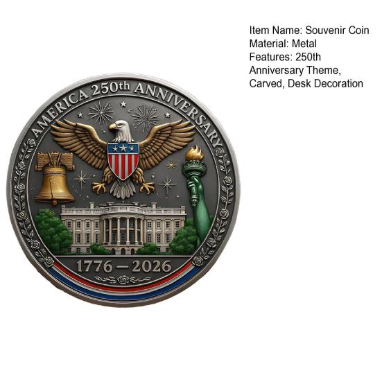 1/2Pcs America 250th Anniversary Souvenir Coin Carved United States History Collectible Coin US 250th Round Metal Keepsake Badge Patriotic Decoration