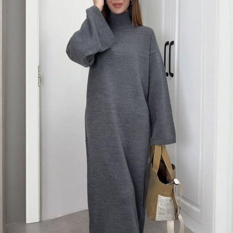 In Stock 2024 Autumn New Cross-Border European and American Foreign Trade Women clothes Knitted Turtleneck sweater Temperament Fashion Dress Women