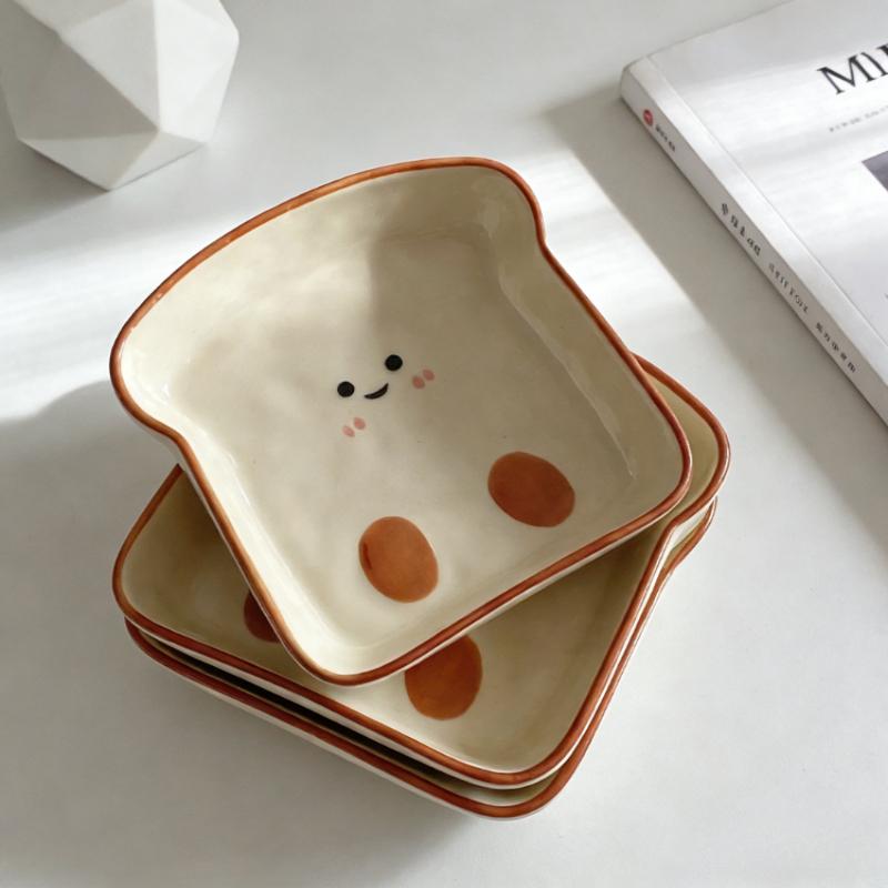 Exquisite Ceramic Tableware Cute Bread Shaped Small Plate Afternoon Tea Dessert Snack Plate Dried Fruit Dish Mini Serving Plate