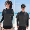 2 Pcs/Set Unisex Swimsuit Set Long Sleeves Quick-drying Fake Two-Piece Top Loose High Elasticity Adjustable Waist Couple Surfing Diving Clothes