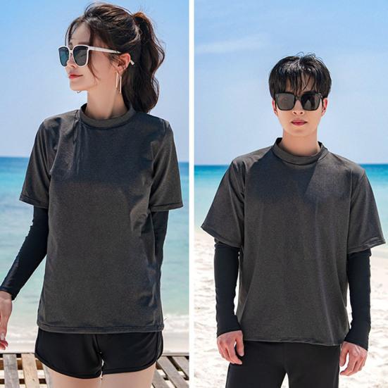 2 Pcs/Set Unisex Swimsuit Set Long Sleeves Quick-drying Fake Two-Piece Top Loose High Elasticity Adjustable Waist Couple Surfing Diving Clothes