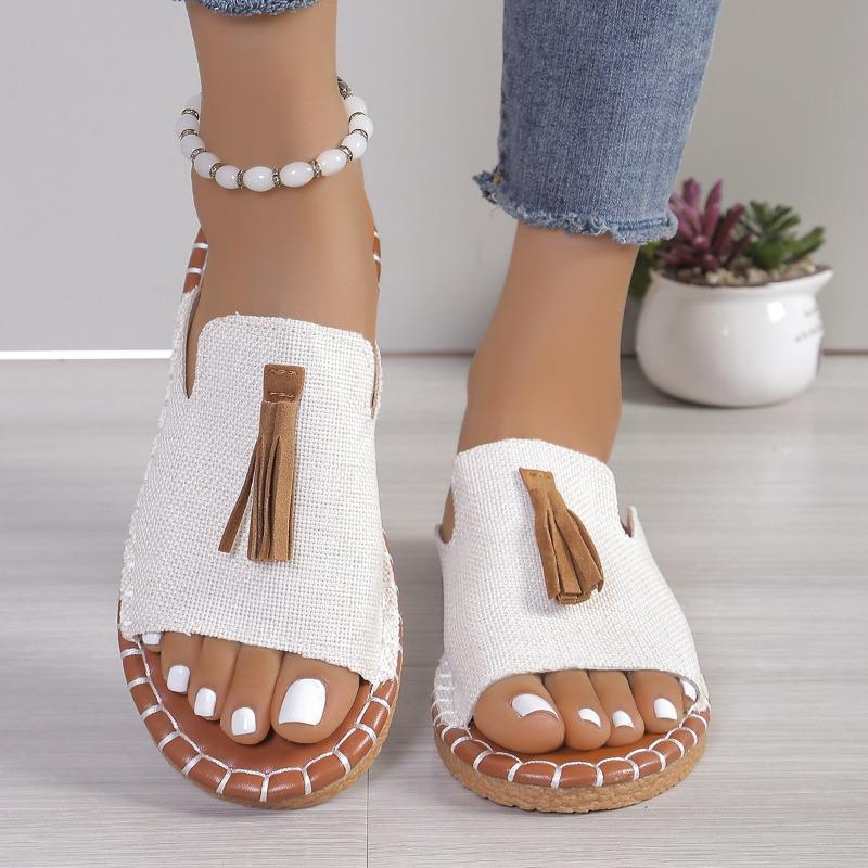 Zomerse Slippers met Franjes en Visbekvormige Zool Platte Schoenen en Casual Teenslippers voor Dames In Slippers
