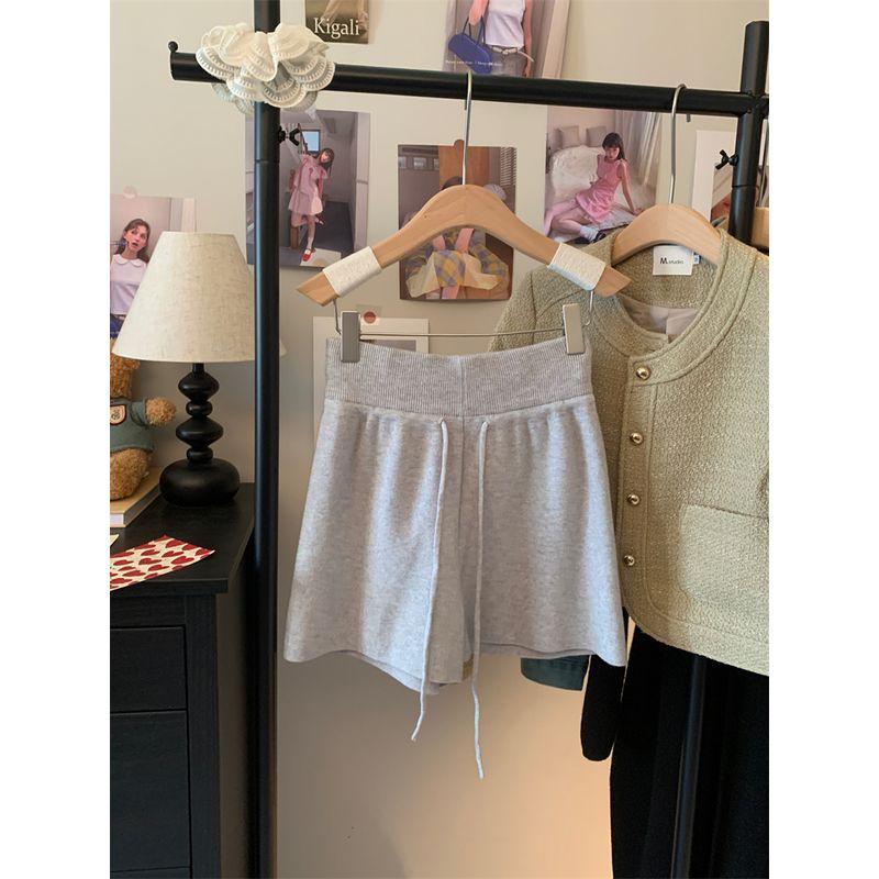 Kumikumi Design Sense Solid Drawstring High Waist Casual Pants Women Summer Versatile Slimming Wide Leg Pants Shorts Hot Pants