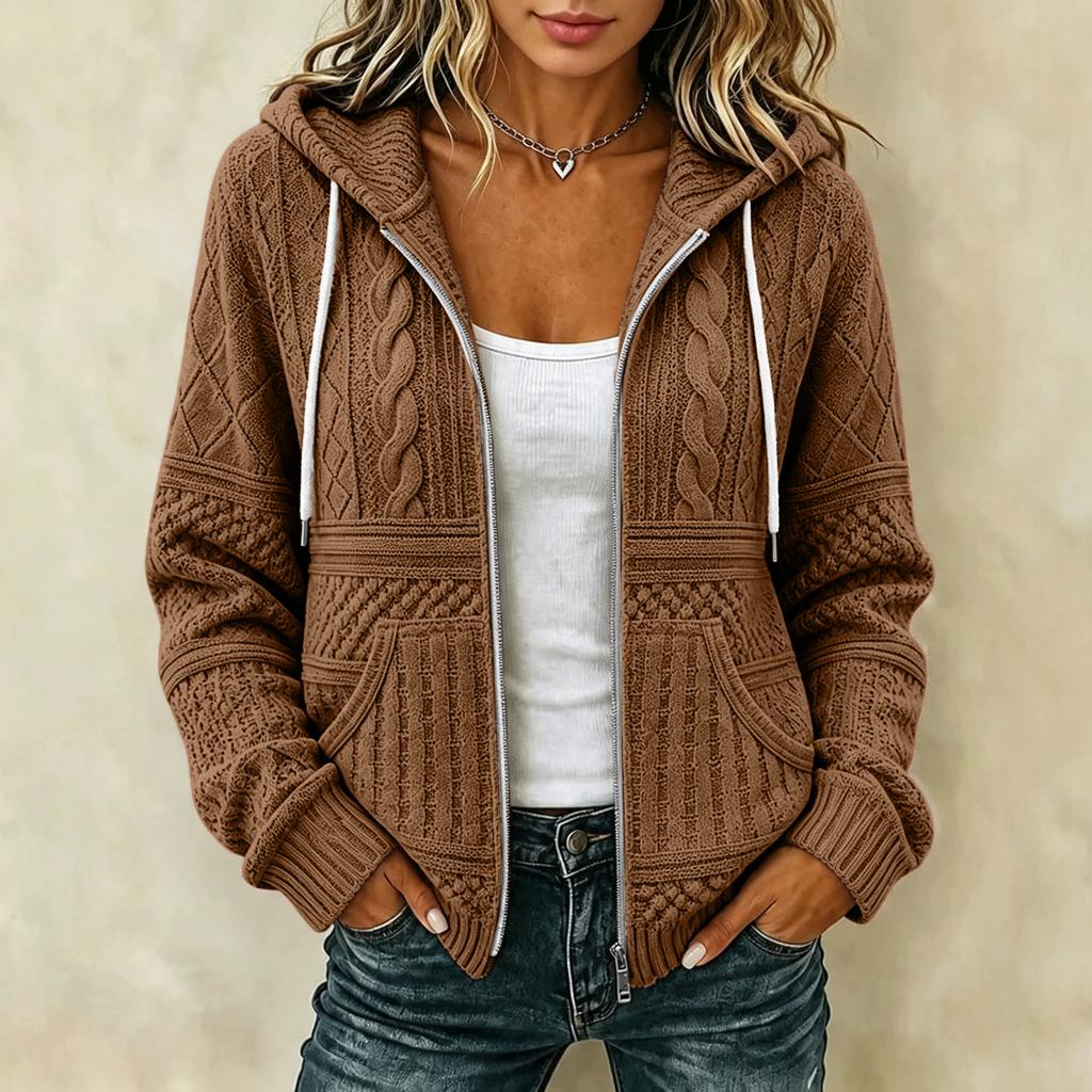 Damen Casual Locker Geschnittene Kapuzenjacke mit Reißverschluss und Blumigem Pailletten-Print