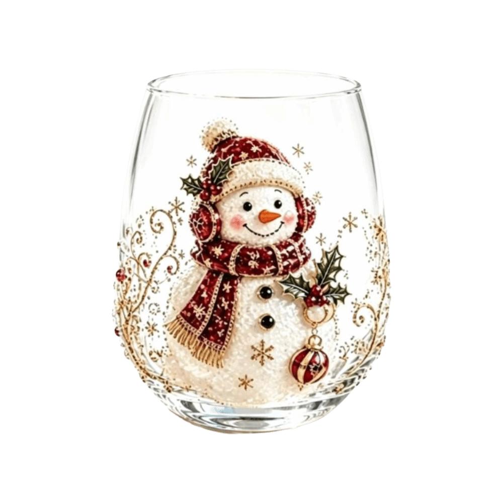 3D Embossed Christmas Wine Glass Reindeer Santa Claus Xmas Glass Cup Tree Snowman Raised Glassware Holiday Table Decor