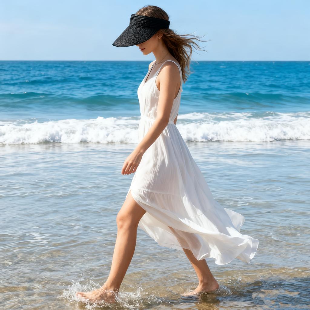 New spring sun hat for women's outdoor travel sun hat with large eaves and foldable roof beach straw hat