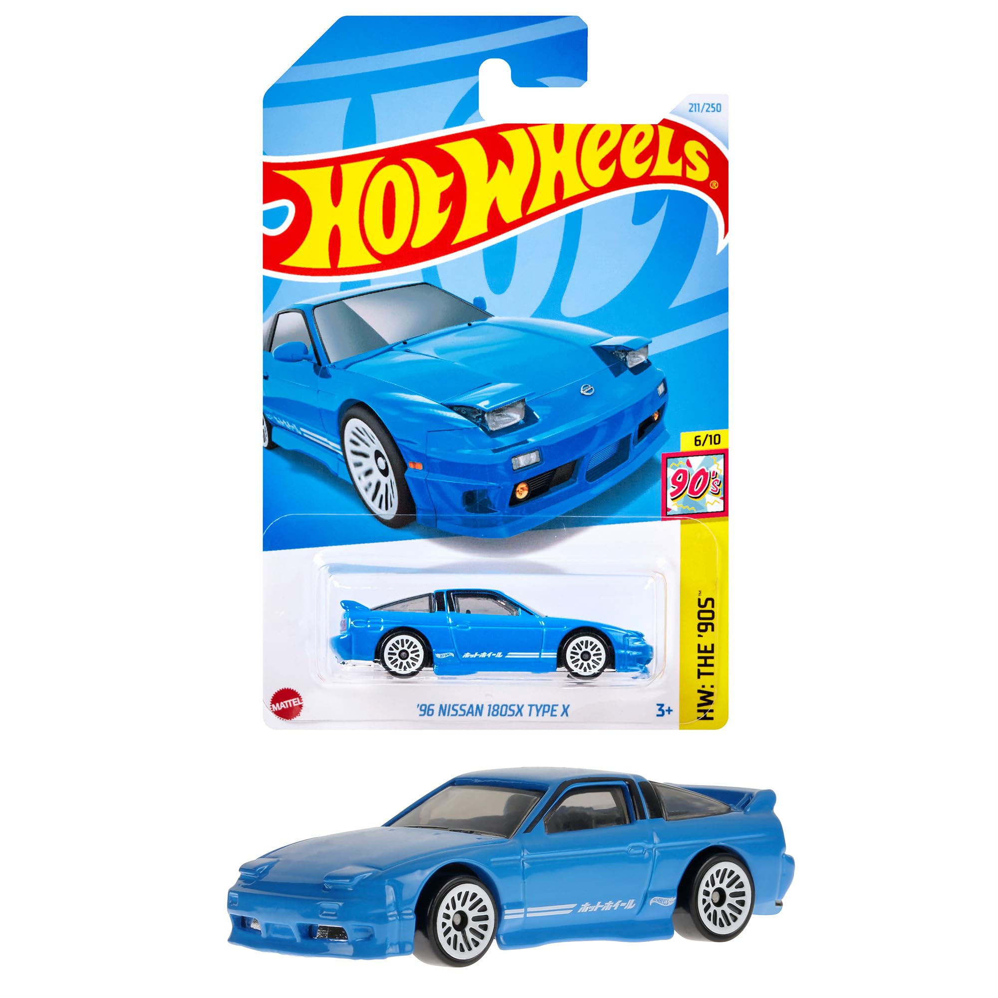 

Hot Wheels Базовая машинка 96 Nissan 180SX Type X Игрушка-транспортное средство Литая модель автомобиля для детей от 3 лет и старше, Синий, HXR16