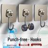 Strong Adhesive Stainless Steel Wall Hooks, No Drilling or Traces, Heavy-Duty for Bathroom & Kitchen.