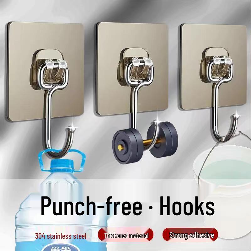 Strong Adhesive Stainless Steel Wall Hooks, No Drilling or Traces, Heavy-Duty for Bathroom & Kitchen.
