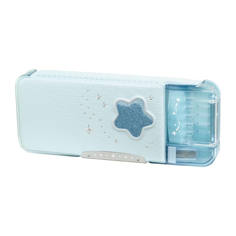 Sonic Pencil Case, Pencil Check Pattern, Double-Sided Pencil Case, Glitter Print, Uka Supporter, Riana Tiara, Light Blue FD-1046-LB