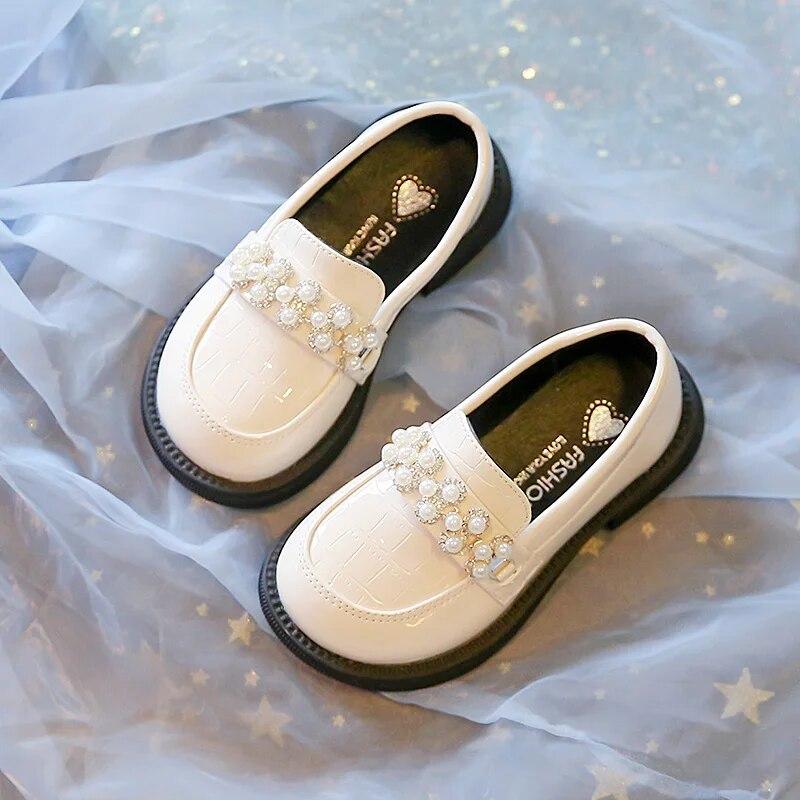 Toddler Girl's Laofers Autumn Pearl Stylish Three Colors Children Leather Shoes 23-35 Slip-on Fashion Comfy School Kids Shoe
