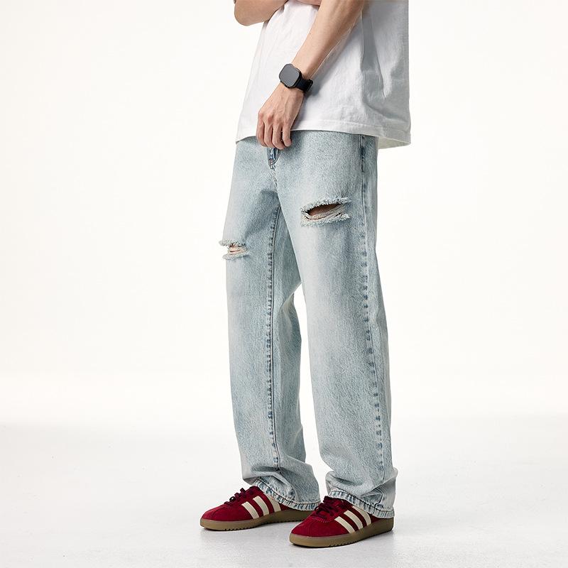 

Весенние новые мужские джинсы прямого кроя светлого цвета из тонкого денима 40