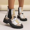 Women's Round Toe - Boots with Color Block Design for Fall and Winter