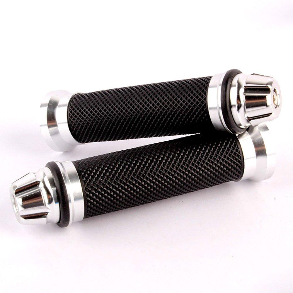 evomosa Motorcycle Universal Motorcycle Aluminum Bar CNC Hand Left and Right Set Clips, Clips, Ends, 22.2mm, Grips, (Silver)