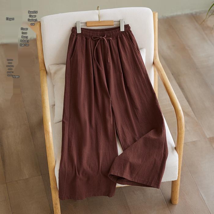Southeast Asia Plus Size Casual Retro Cotton Linen High Waist Wide Leg Pants