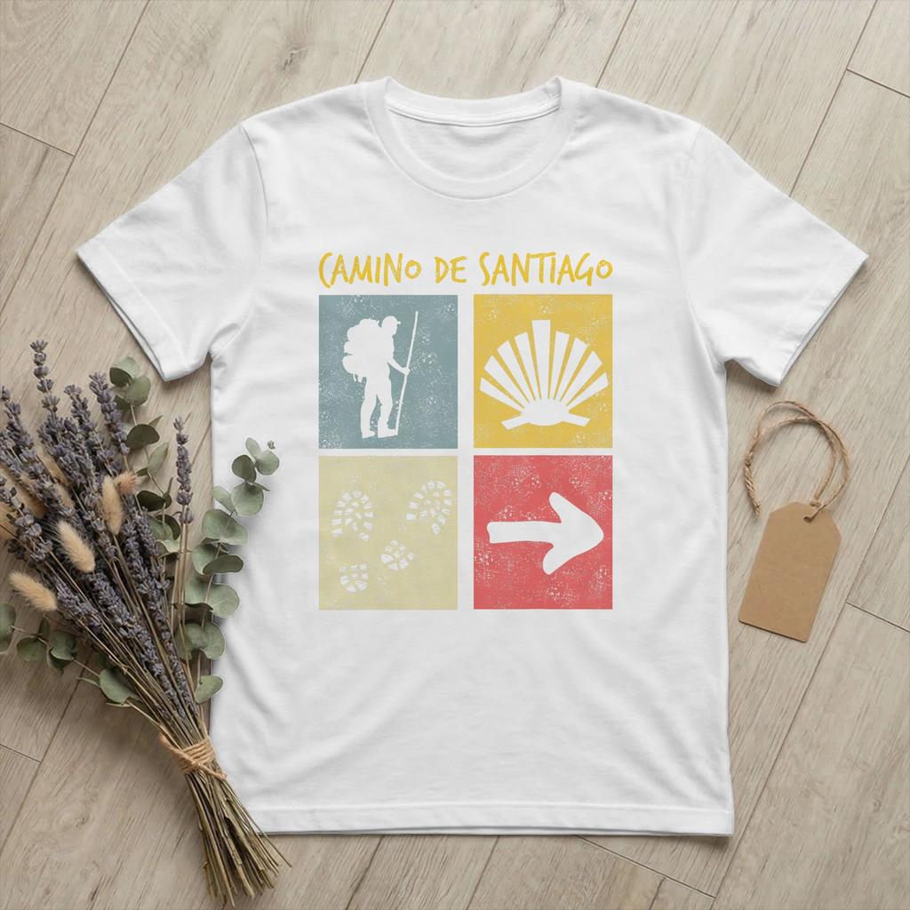 Camino de Santiago Cammino di San Giacomo T-shirt Unisex Buon Cammino T-shirt Vintage Manica Corta Girocollo T-shirt Cotone Merchandising Estivo