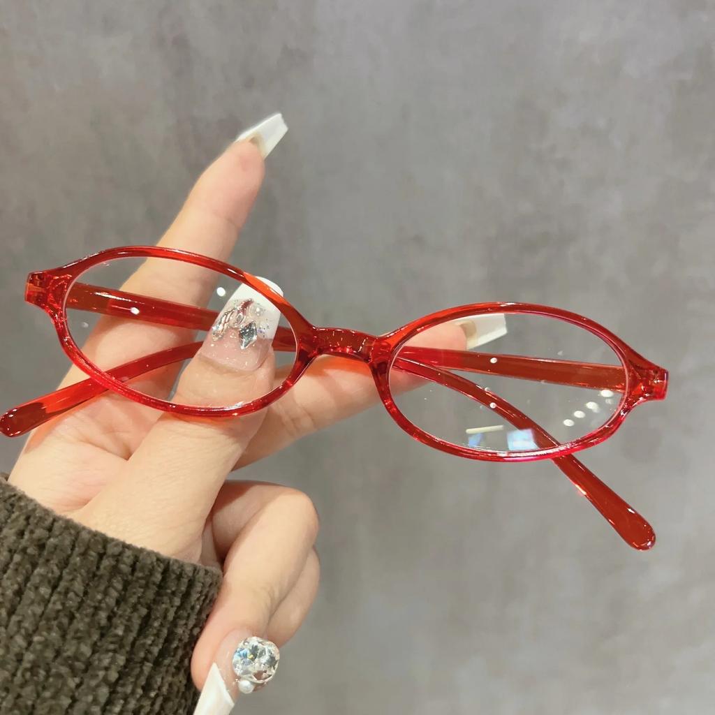 Women Retro Oval Glasses Y2K Japanese and Korean Girls Red Green Frame Glass Eyewear Decorative Computer Anti-blue Eyeglasses