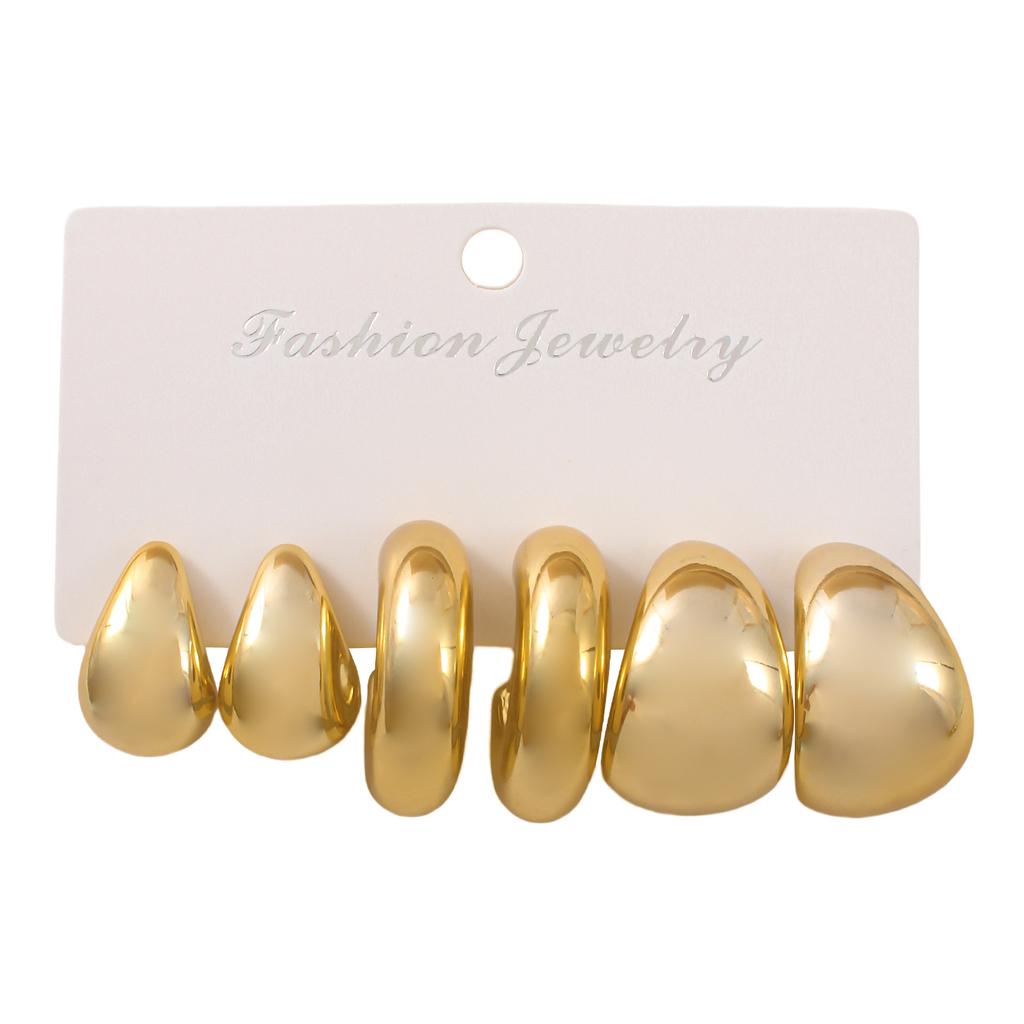 New gold personality exaggerated CCB earrings creative circle earrings set pair