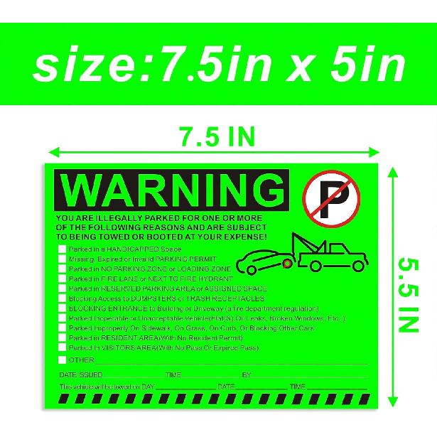 Illegal Parking Warning Stickers - Vibrant Green Parking Violation Notices - Stick-It-And-Forget-It Adhesive - 55 Pcs Private Parking Violation