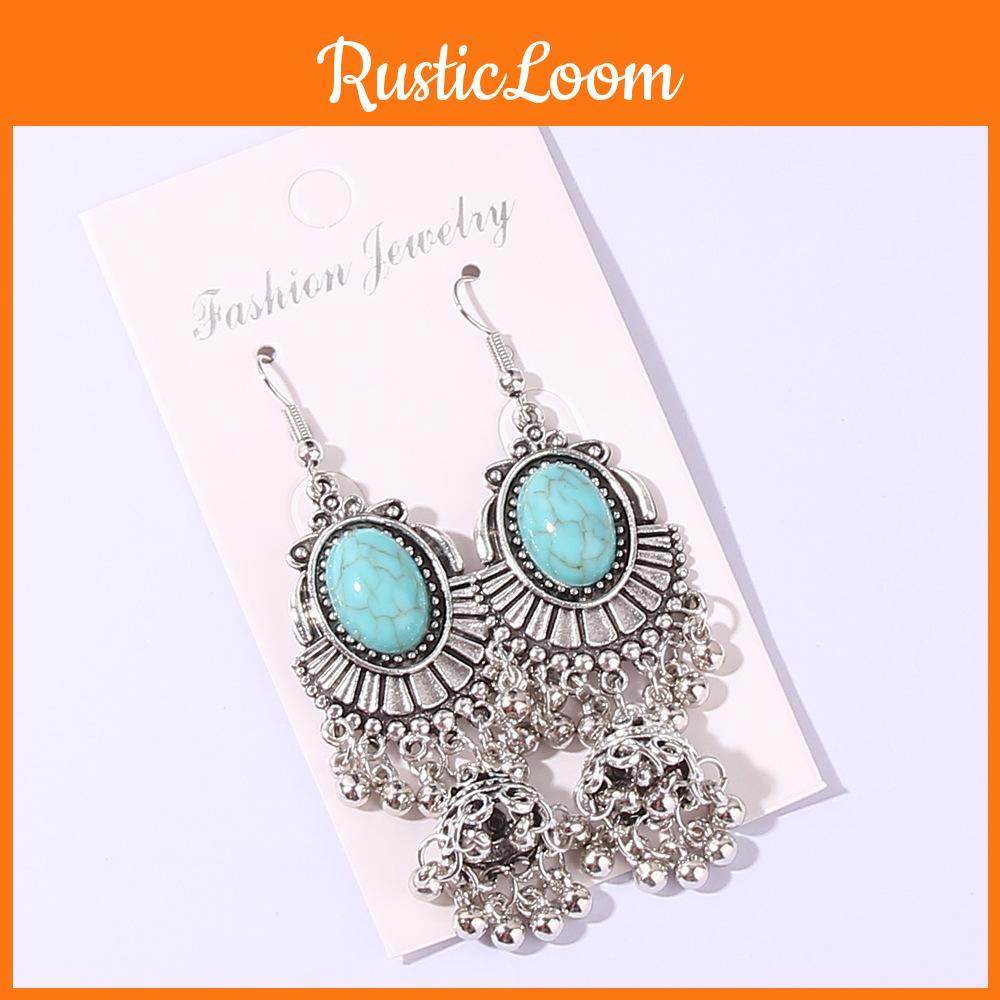Style Ethnic Alloy Dangle Earrings Featuring Peacock Blue Finish Ladies For