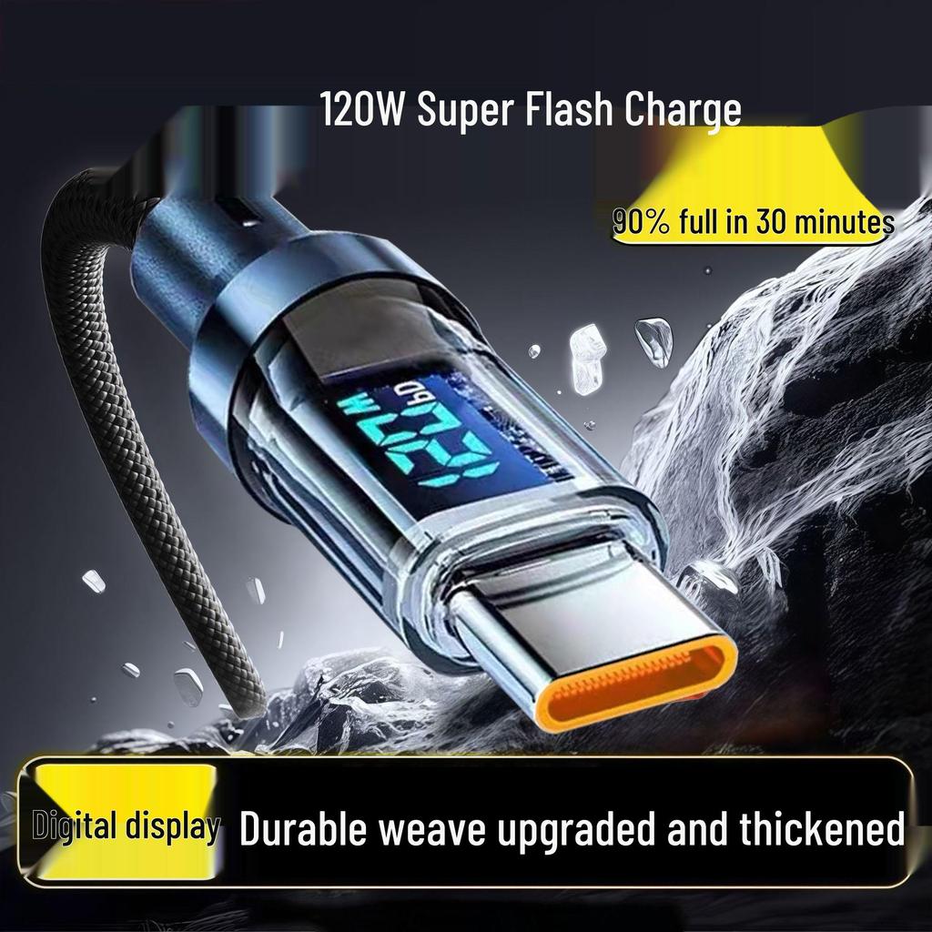 120W Super Flash Charge Intelligent Digital Display Type-C Cable for Huawei Honor