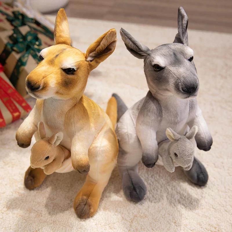 Kawaii Simulation Kangaroo Plush Toys Soft Stuffed Animals Funny Mother Kangaroo And Baby Kangaroo For Kids Birthday Gifts