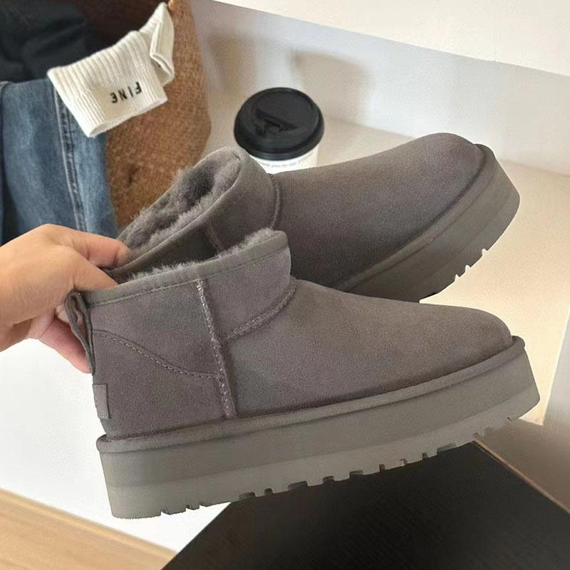 Women Winter Platform Snow Boots Warm Faux Suede Ankle Boots Thick Furry Lining Non‑Slip Short Booties For Cold Weather