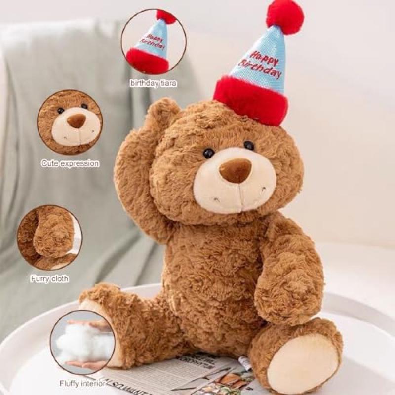 Lotvic Teddybär Plüschtier 30cm mit Geburtstagshut, Weiches Stofftier Kuscheltier für Mädchen Jungen Kinder Party Weihnachten Geburtstagsgeschenk
