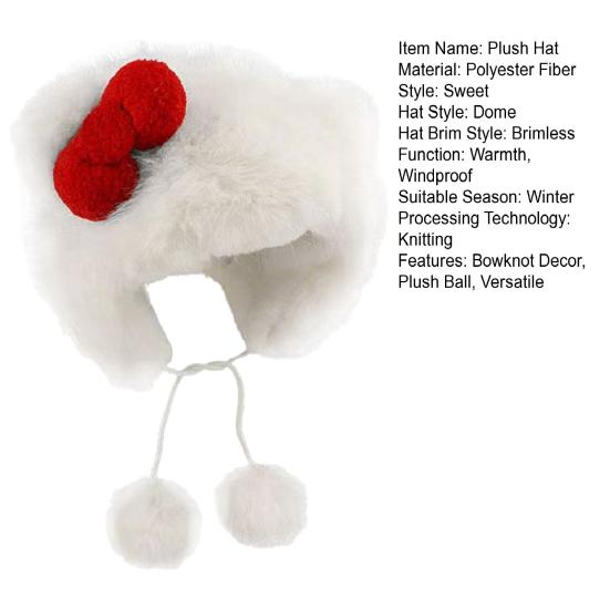 Plush Hat Bowknot Decor Thermal Warm Winter Hat Plush Fabric Adjustable Fit