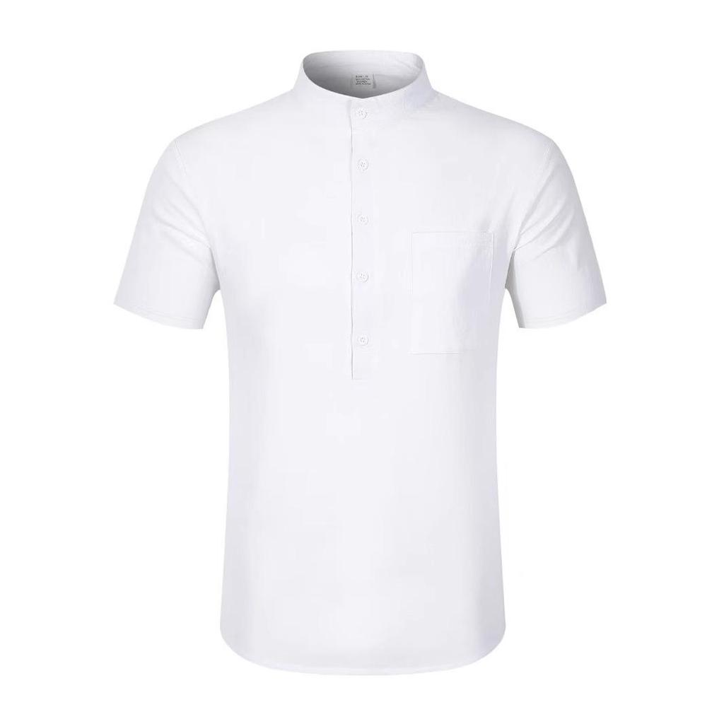Men’s Cotton Linen Stand Collar Short Sleeve Henley Shirt - Casual & Versatile