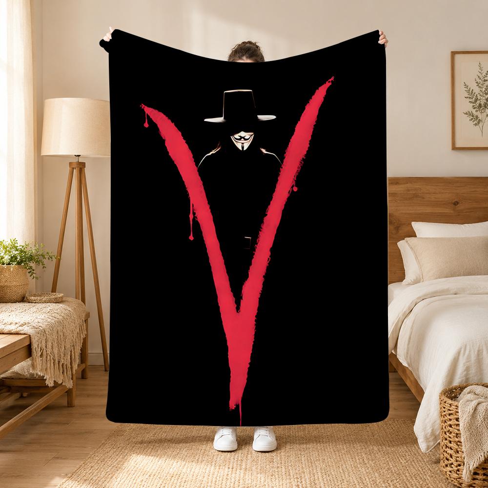 V for Vendetta Movie Throw 240g Flannel Blanket, Suitable for Sofas, Beds, Offices, Exquisite Gift Blankets