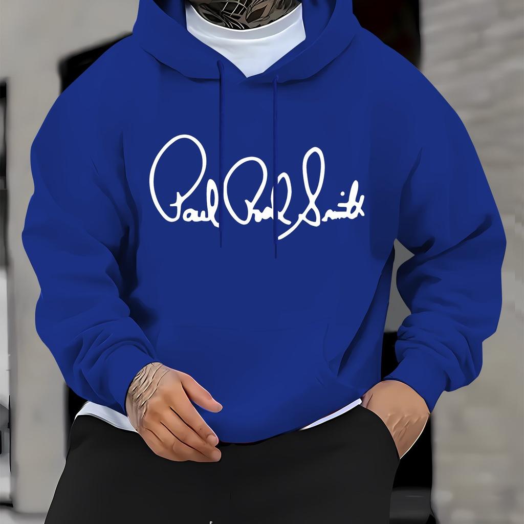 Men'S Casual Long-Sleeve Hoodie with _Paul Smith_ Print - Pullover with Kangaroo Pocket, Sporty Style for Fall_Winter