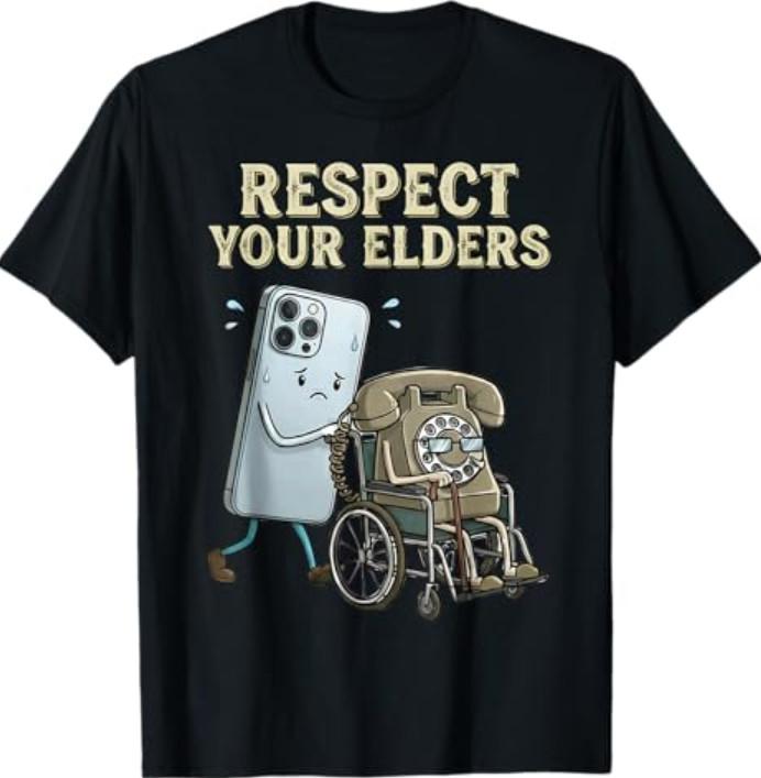 Respect Your Elders Retro Smartphone Technology Humor T-Shirt