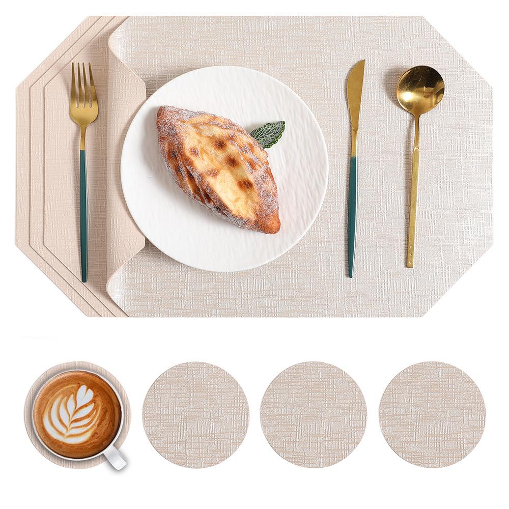 Leather placemat Polygonal dining table mat Anti-scalding and heat insulation mat Waterproof and oil-proof Western food mat Premium sense coaster