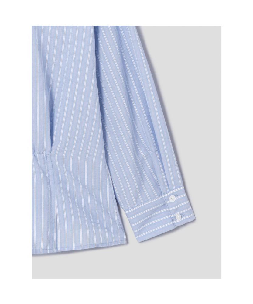 8SECONDS Striped Collared Neck Shirt Blouse Sky Blue