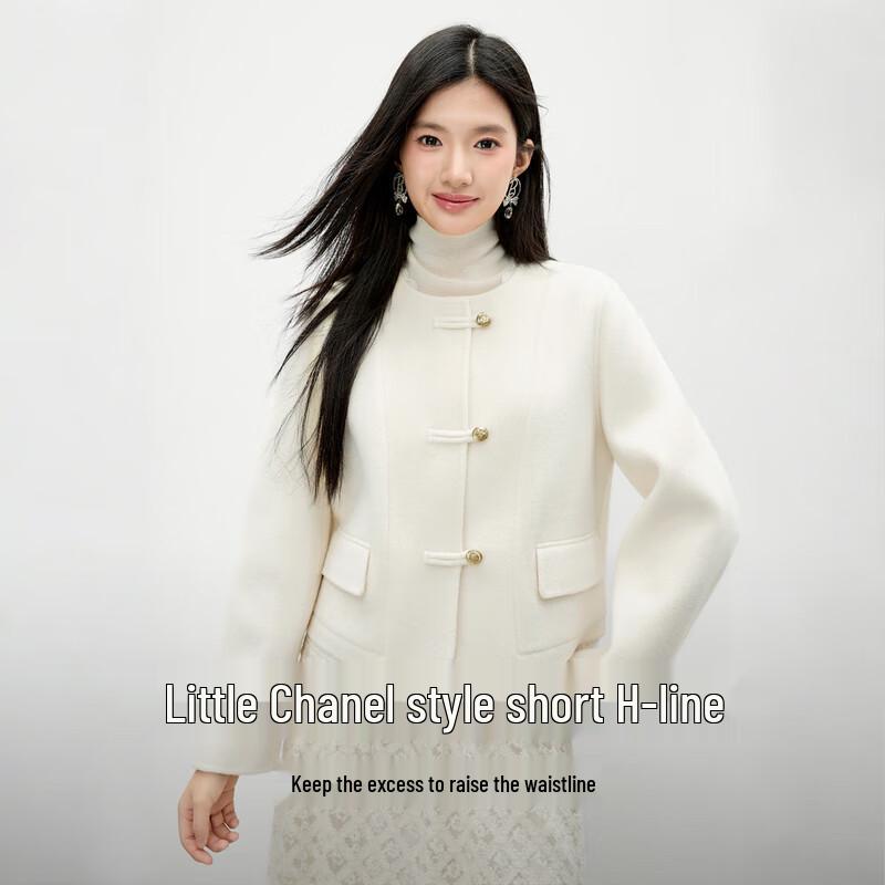 

Женское шерстяное пальто Qiusyiren 2025 зимнее H-силуэта с круглым вырезом M