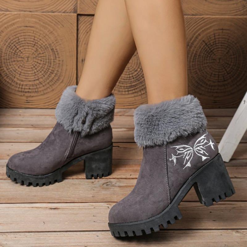 Women's Plus-Size Faux Suede Short Cotton Boots - Autumn/Winter 2025 New Style, Fleece-Lined, Warm, Elevated, Fashion Boots