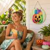Wooden Door Sign Hanging Decoration 30cm Round Plaque with Pumpkin Print for Indoor Outdoor Home Entryway Wall Decor