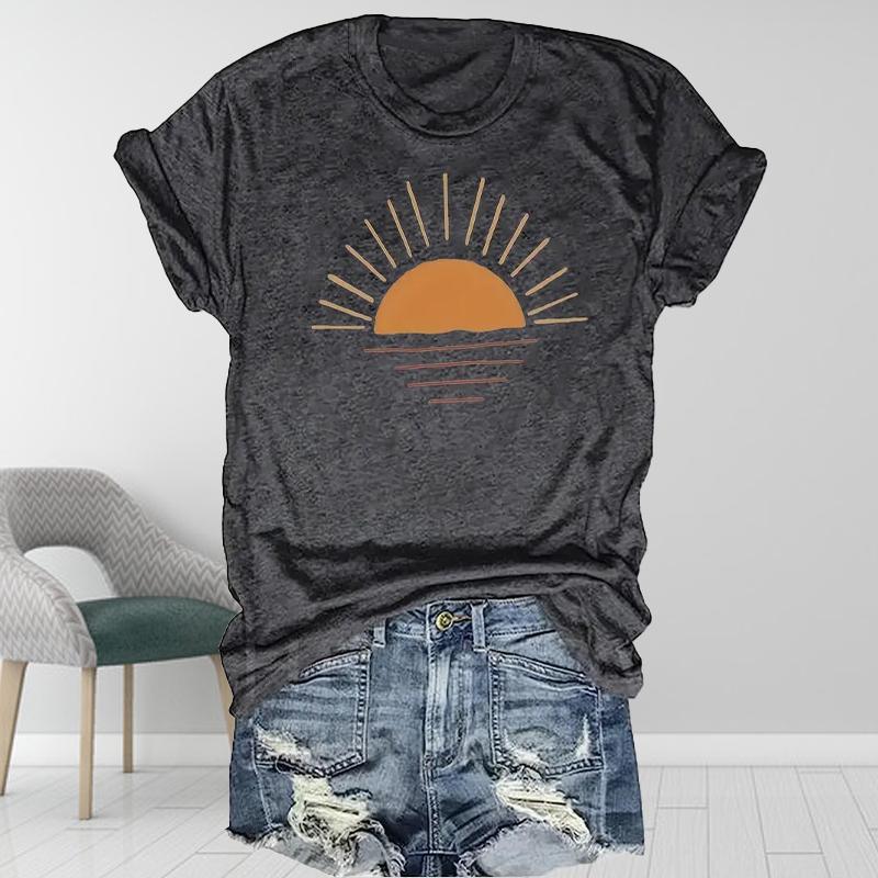 Women Summer T Shirt  Print  Sunrise Short Sleeve Tees Casual   Printed  Tops