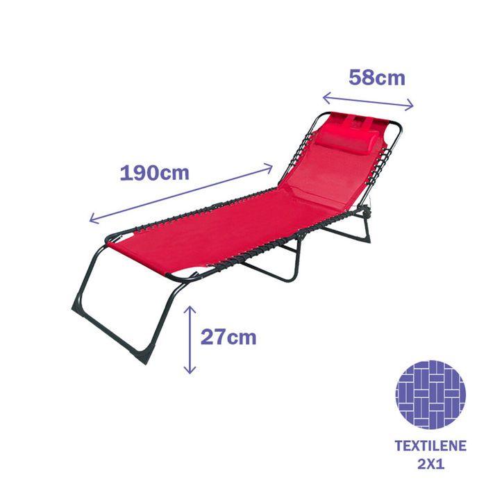 Chaise Longue Pliante Rouge | Chaise Longue Jardin Exterieur 190 x 27 x 58 cm | Chaises Longues Pliantes Extérieur - Marbueno