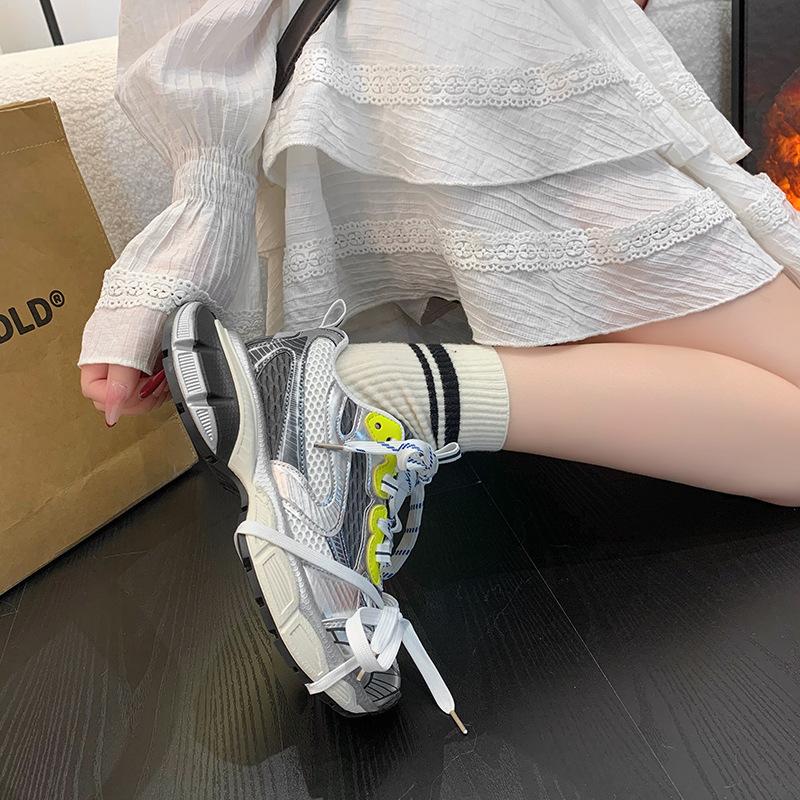 New L Retro Old Sports Shoes Lace-up Low-top Thick-soled Thin Mesh Breathable Heightening Shoes