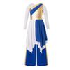 Girls Praise Dance Costume Long Sleeve Metallic Asymmetrical Dress Contrast Color Patchwork Wide Leg Pants