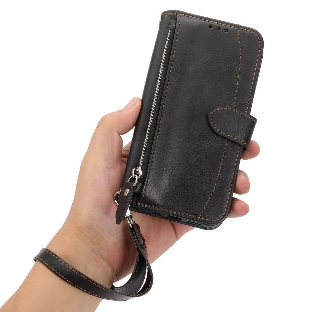 iPhone 15 Pro Leather Zipper Lanyard Case with Protective Function.