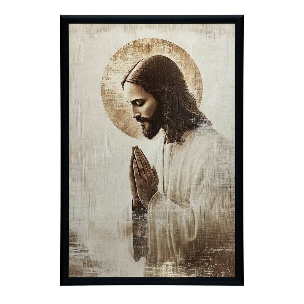 Jezus W Modlitwie - Złota Aureola Jezus W Modlitwie - Złota Aureola, 50X70 Cm, Bez Ramy, Papier Matowy 230 Gsm