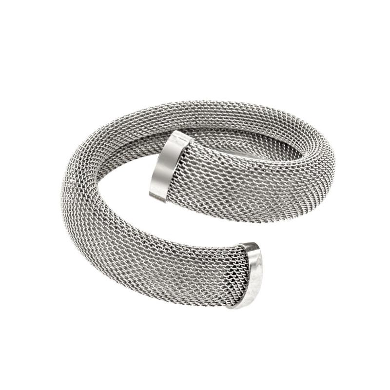 Meier Open crossover bangle - french vintage style, stainless steel, 18k gold plated, double-ended diamond setting