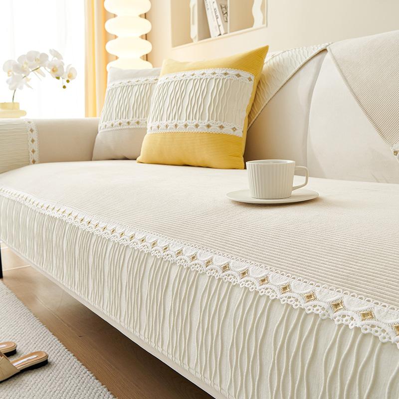 Corduroy Sofa Cushion, Universal In All Seasons, Solid Color Splicing Seat Cushion, Simple And Modern Winter Non-Slip Sofa Cover