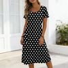 Women’s Short Sleeve Polka Dot Midi Dress with Scoop Neck and Side Pockets Casual Loose Fit Soft Fabric Design